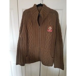 Burton club full zip sweater jacket wool cable knit brown apres ski L